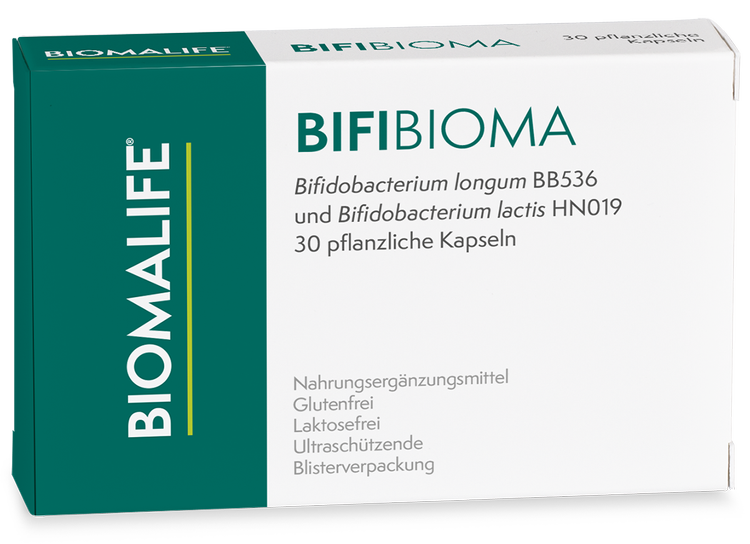 Produktverpackung von BIFIBIOMA von Biomalife, ein Nahrungsergänzungsmittel.