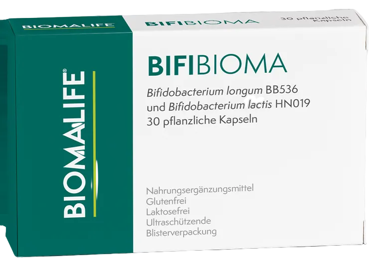 Produktverpackung von BIFIBIOMA von Biomalife, ein Nahrungsergänzungsmittel.