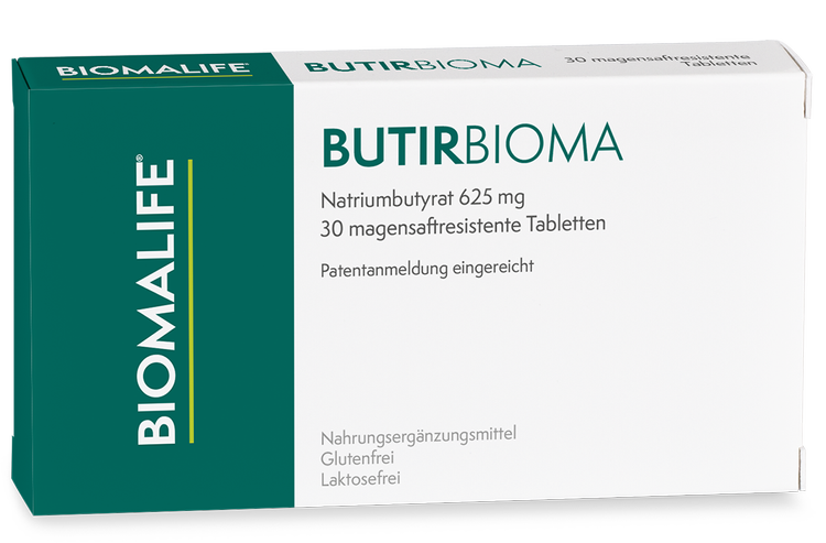 Produktverpackung von BUTIRBIOMA von Biomalife, ein Nahrungsergänzungsmittel.