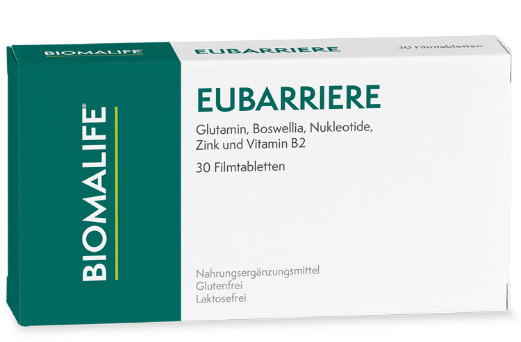 Produktverpackung von EUBARRIERE von Biomalife, ein Nahrungsergänzungsmittel.