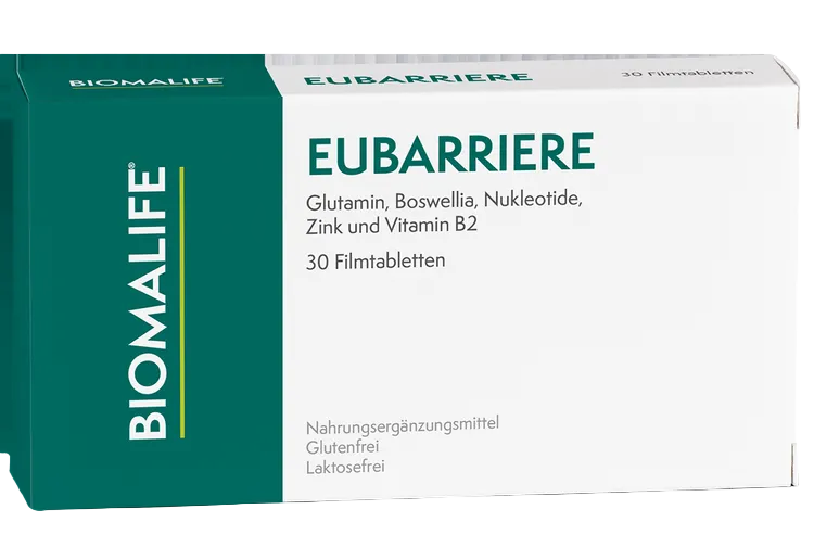 Produktverpackung von EUBARRIERE von Biomalife, ein Nahrungsergänzungsmittel.