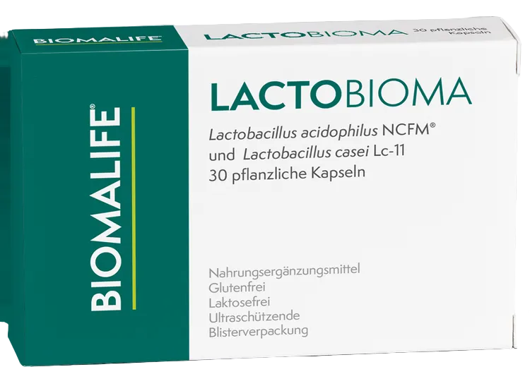 Produktverpackung von LACTObioma von Biomalife, ein Nahrungsergänzungsmittel.