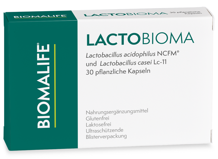 Produktverpackung von LACTObioma von Biomalife, ein Nahrungsergänzungsmittel.