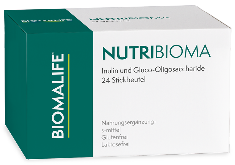 Produktverpackung von NUTRIbioma von Biomalife, ein Nahrungsergänzungsmittel.