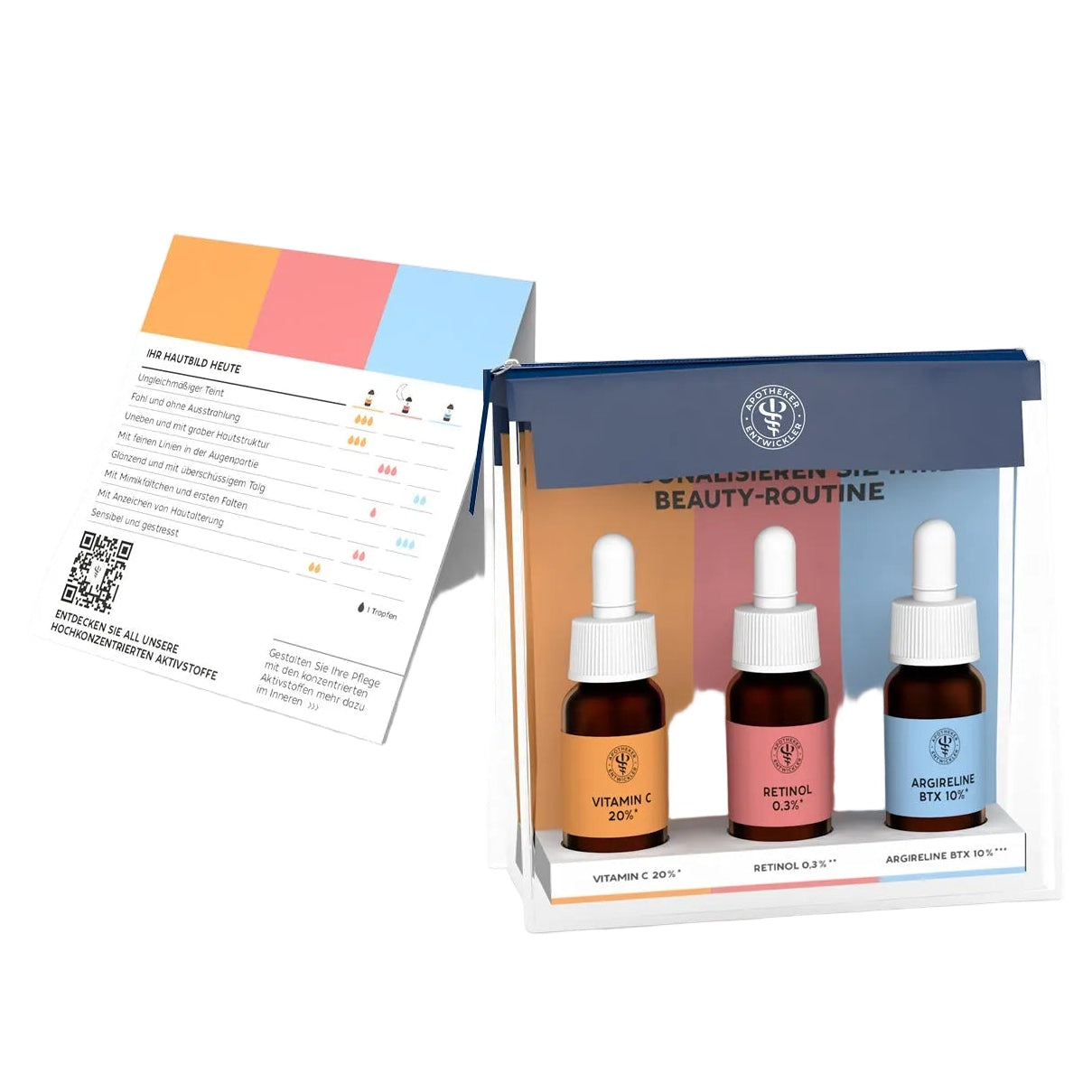 Anti-Aging Aktivstoff-Routine: Vitamin C 20 %, Retinol 0,3 % & Argireline® 10 % – 3-Phasen-Wirkstoffsystem aus der Apotheke